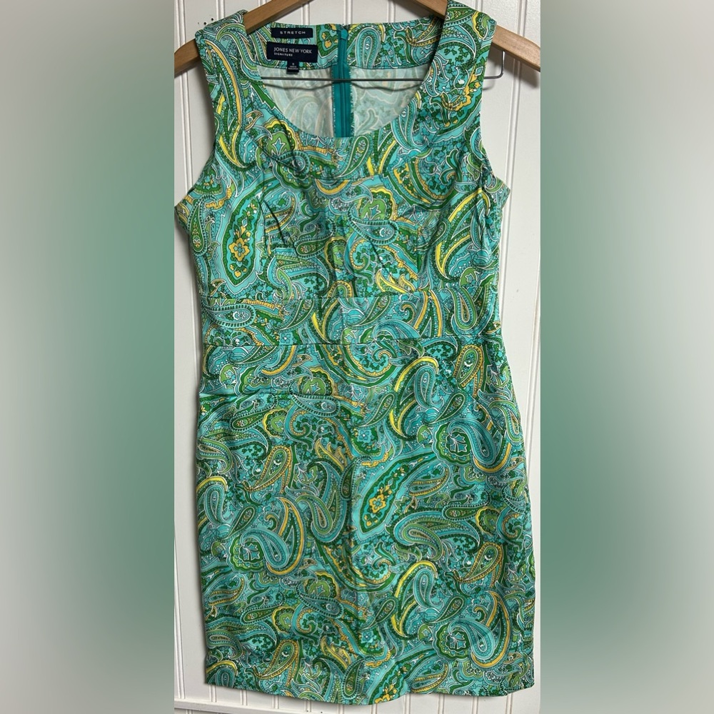 Jones New York Signature Dress Stretch Paisley Sleeveless Sheath Size 8